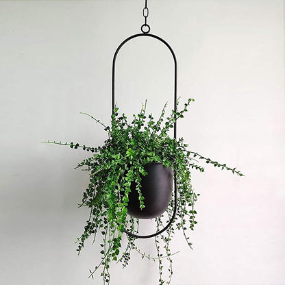  Be-Inspired® Hangende Bloempot Ovaal - Bloempot Binnen - Voor Hangplant – Plant Bloem Pot Met Opknoping – Plantenhanger - Plantenbak - Industrieel – Scandinavisch - Metaal - Zwart