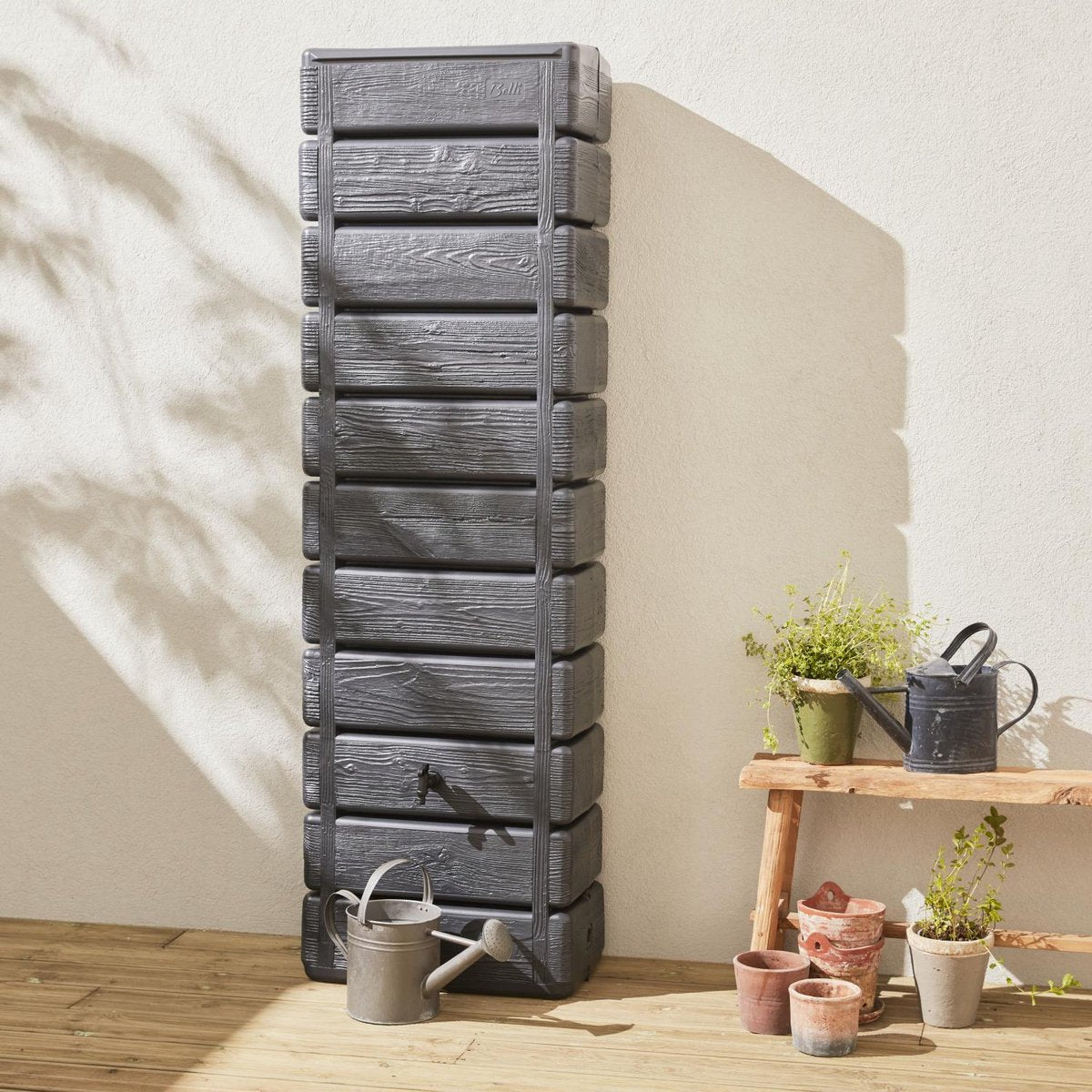 Regenton Muurtank, Grandval 300L, Antraciet Kunststof, Imitatiehout, Met Gootaansluitset Inbegrepen