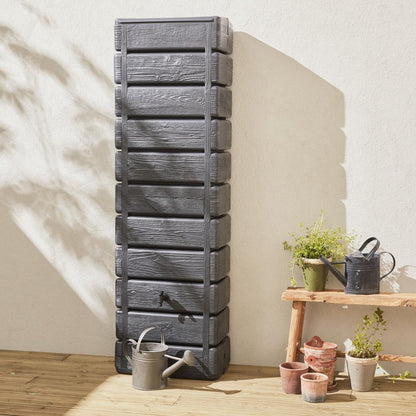  Regenton Muurtank, Grandval 300L, Antraciet Kunststof, Imitatiehout, Met Gootaansluitset Inbegrepen