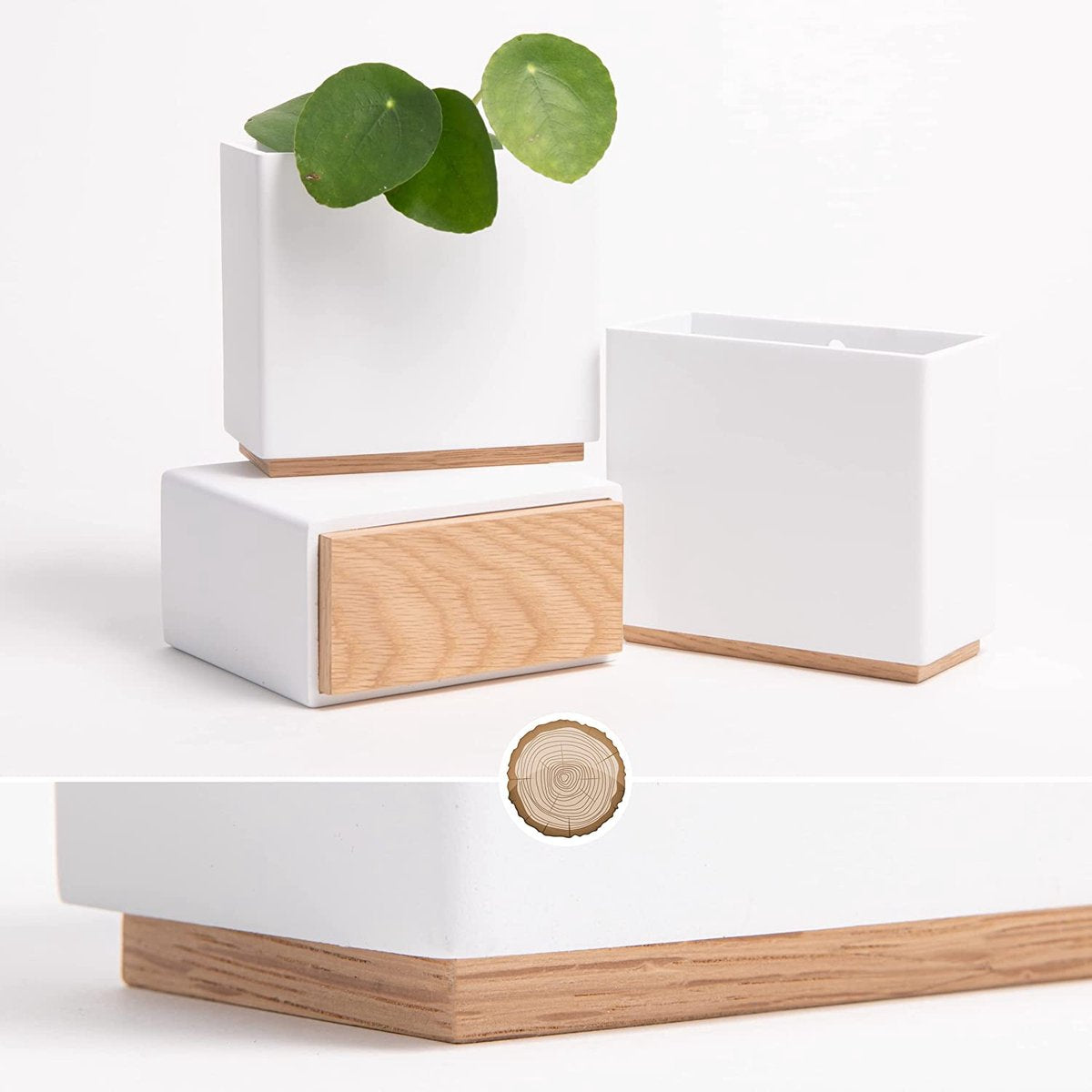  KAZAI. Wandvazen -Alma | Moderne Hangende Bloempotten Voor Aan De Muur | 3-delige Bloempot Set Van Hoogwaardig Hars Voor Kamerplanten, Kunstplanten, Bloemen Enz. | Wit