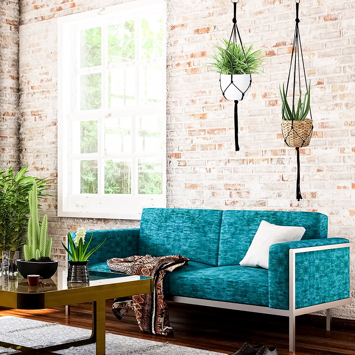  9 Stuks Zwart Macrame Plantenhangers - Boho Handgeweven Katoen Hangpot Voor Binnen/Buiten - Hangende Bloempot Met Kralen - Macramé Touw/Koord Hangplant Houder - Bohemian Wandhanger Decoratie - Plant Hanger - Verticale Tuin Bloempothouder Planthanger