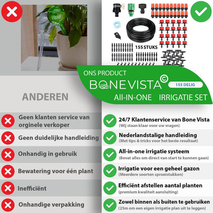  Bone Vista® 155 Stuks Water Druppelslang Irrigatiesysteem Tuin – Bewateringssysteem &amp; Druppelsysteem