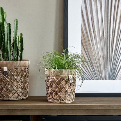  Riviera Maison Bloempot Voor Binnen Naturel - Rustic Rattan Diamond Weave Planter S