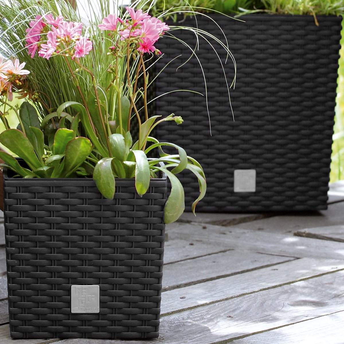 Prosperplast Kunststof Rato Rotan Bloempot/plantenpot Met Binnenpot Antraciet 40 Cm - Bloempotten Voor Binnen En Buiten