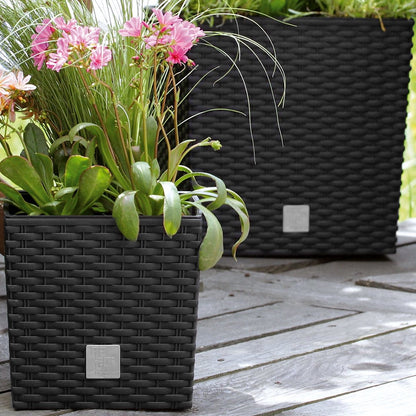 Prosperplast Kunststof Rato Rotan Bloempot/plantenpot Met Binnenpot Antraciet 40 Cm - Bloempotten Voor Binnen En Buiten