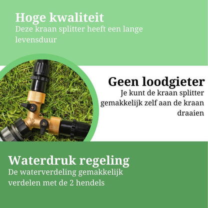  Y Stuk Kraan - Kraan Splitter - Waterverdeler - Buitenkraan - Waterverdeler 2 Weg – Messing - Afzonderlijk Af Te Sluiten