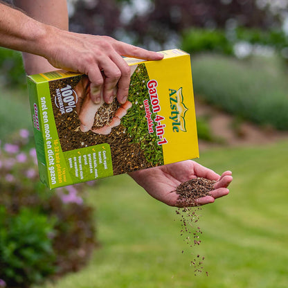  ECOstyle Gazon 4-in-1 Totaalpakket Met Kalk, Mest, Graszaad &amp; Grond In Een Doos - Geeft Kale Plekken In Gras Egaal Herstel - 5- 10 Kale Plekken - 1 KG