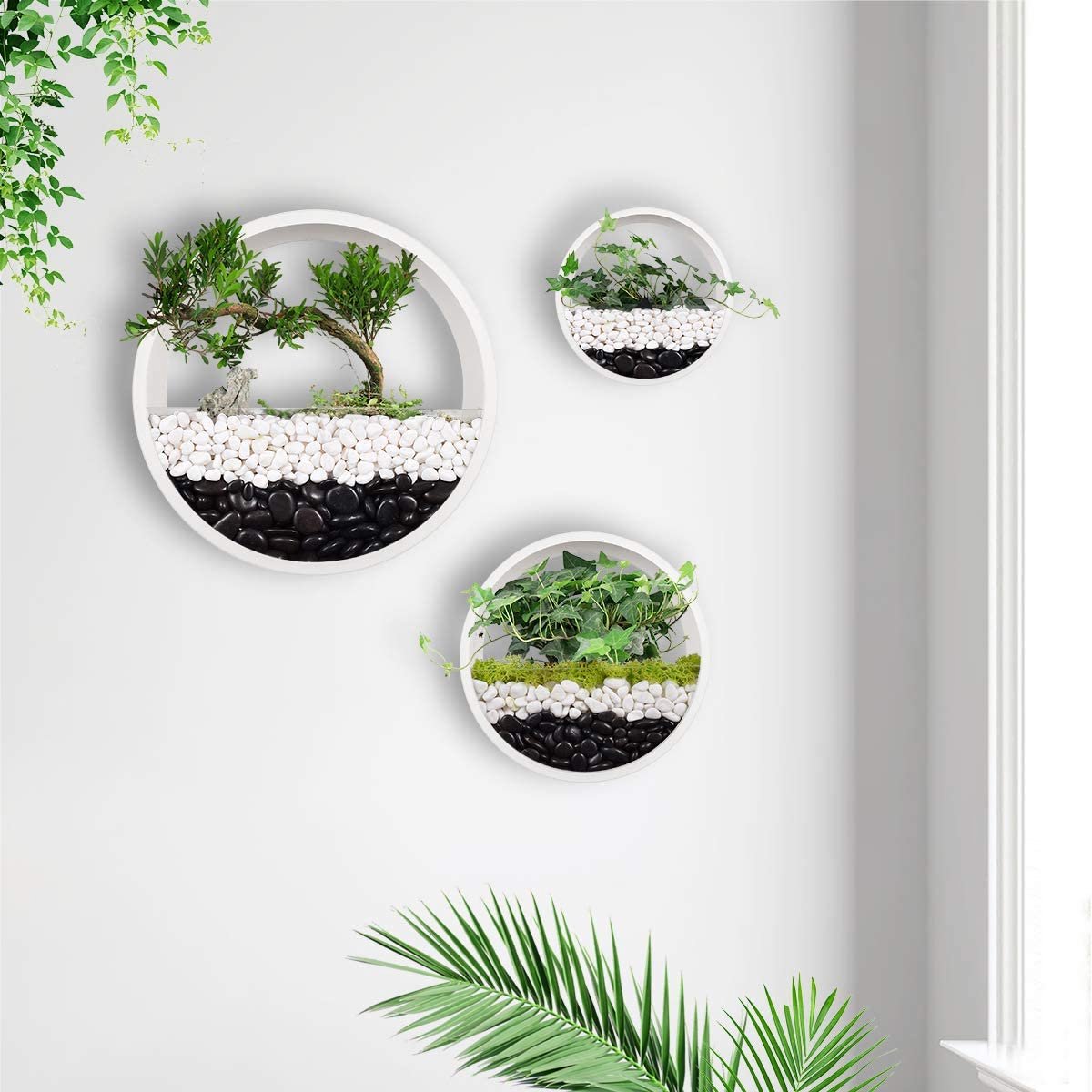  Loodi - Wand Decoratie - Ronde Stijlvolle Muur Plantenbak - Wit - 40x40x7cm