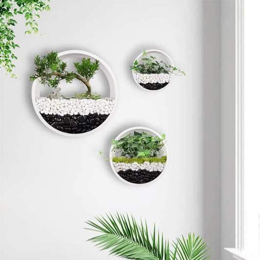  Loodi - Wand Decoratie - Ronde Stijlvolle Muur Plantenbak - Wit - 40x40x7cm