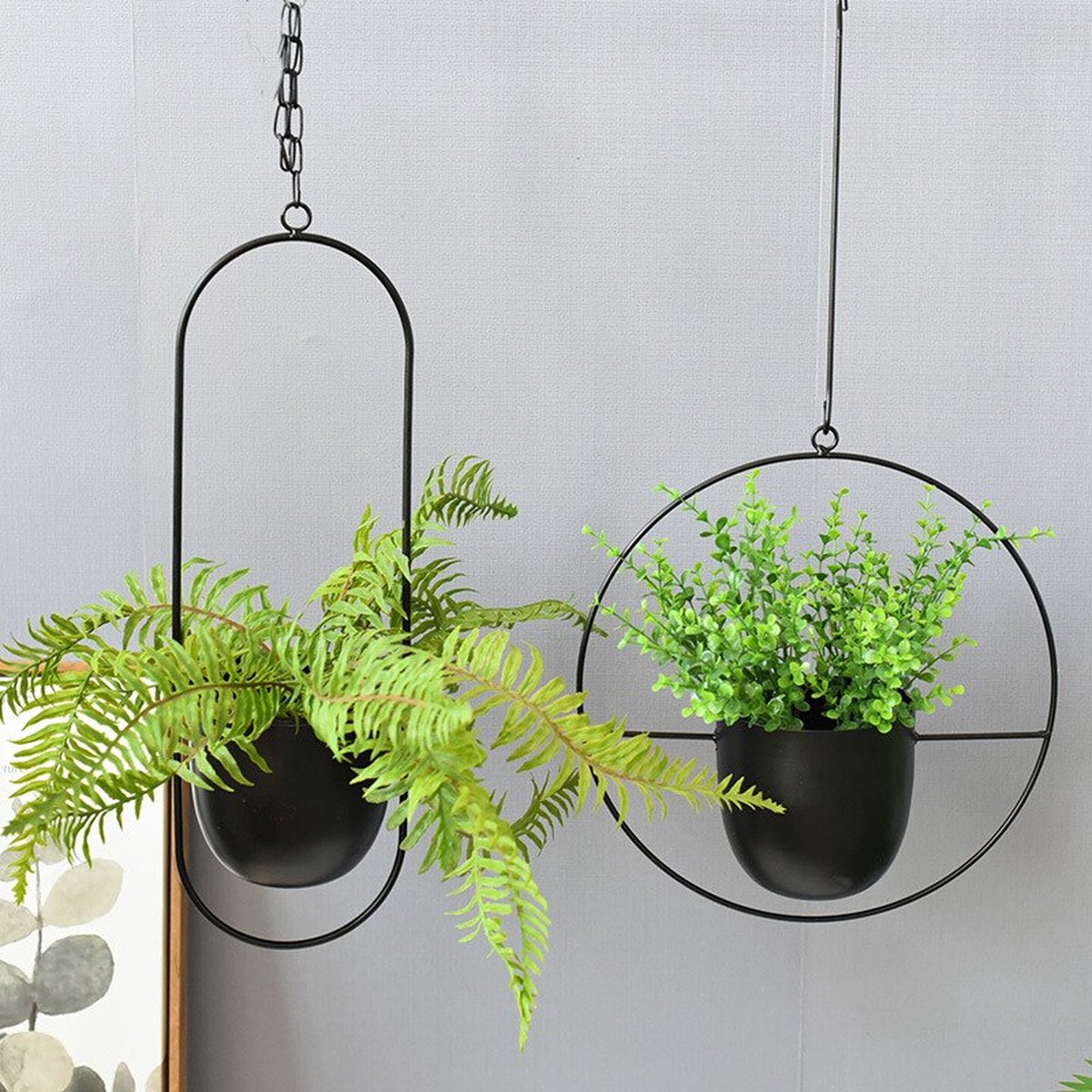  Be-Inspired® Hangende Bloempot Ovaal - Bloempot Binnen - Voor Hangplant – Plant Bloem Pot Met Opknoping – Plantenhanger - Plantenbak - Industrieel – Scandinavisch - Metaal - Zwart