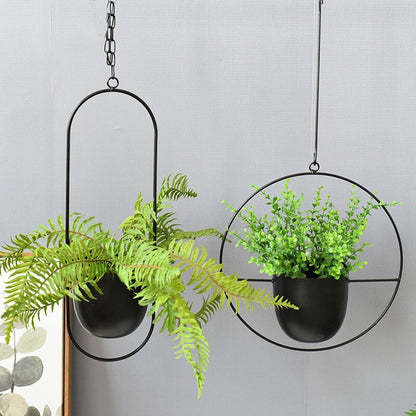  Be-Inspired® Hangende Bloempot Ovaal - Bloempot Binnen - Voor Hangplant – Plant Bloem Pot Met Opknoping – Plantenhanger - Plantenbak - Industrieel – Scandinavisch - Metaal - Zwart