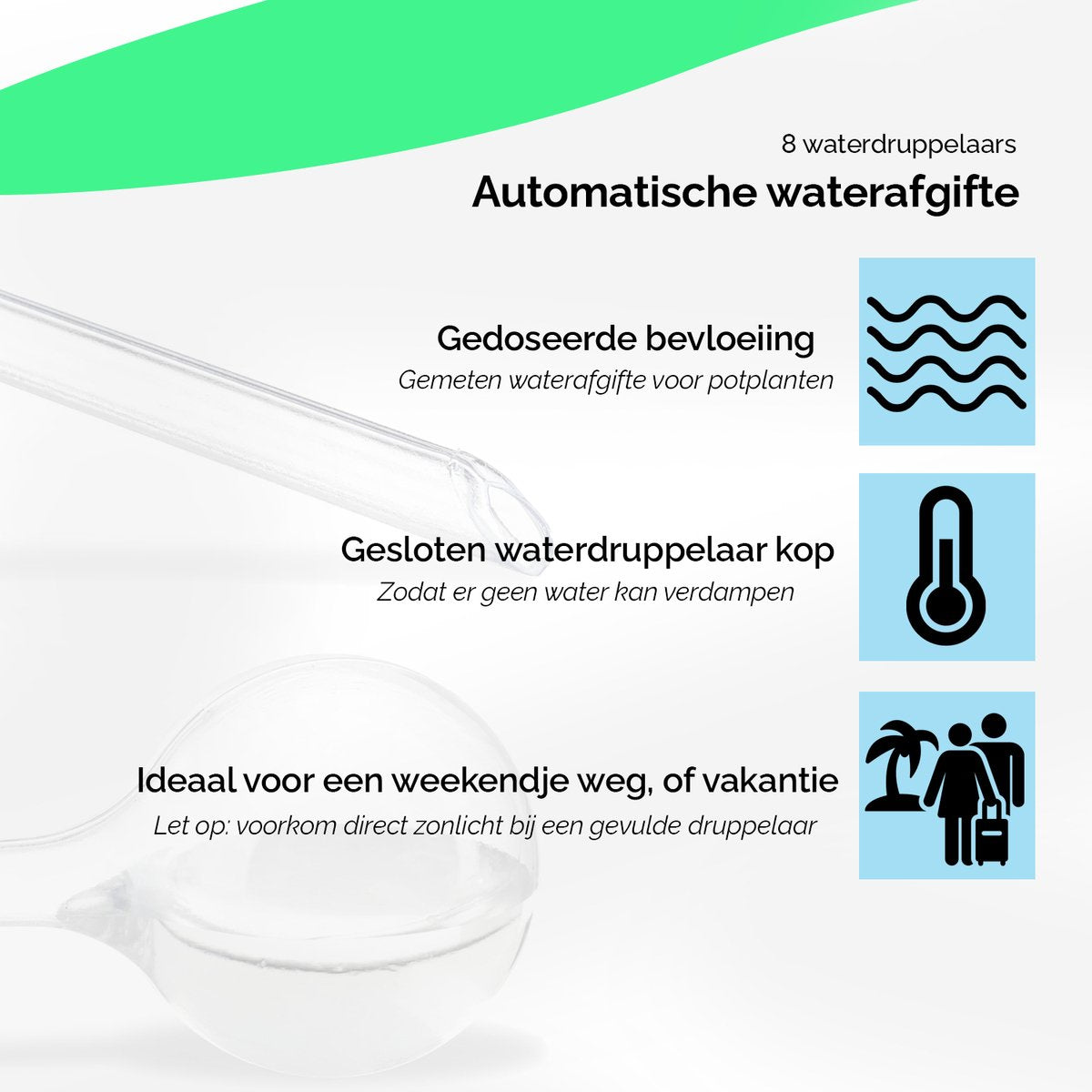  Waterdruppelaar Set Van 8 Stuks Voor Planten Transparant - Waterdruppelaar Voor Kamerplanten – Waterbol - Waterdruppelaar Voor Planten - Watergeefsysteem