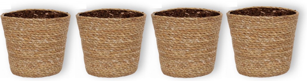  WL Plants - Maki Naturel - Set Van 4 - Plantenmand - Plantenmand Binnen - Bloempot - Plantenhouder - Bloempotten Voor Binnen - Gemaakt Van Riet - 11cm Hoog - 12cm Diameter