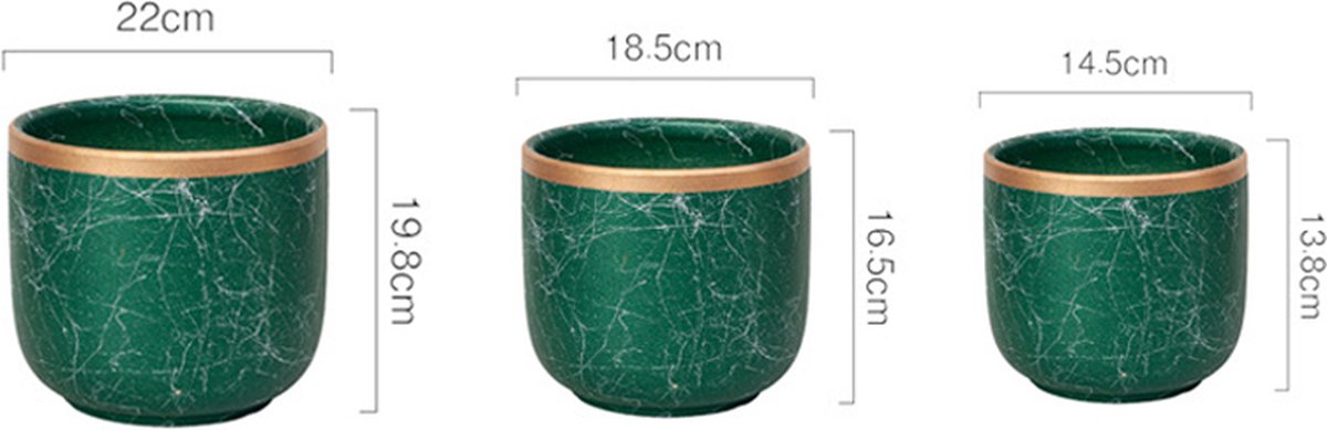  Bloempotten Binnen - Keramiek - Gouden Rand - Bloempot Buiten - Afvoergat 24 Cm - Groen – Groot