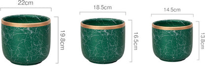 Bloempotten Binnen - Keramiek - Gouden Rand - Bloempot Buiten - Afvoergat 24 Cm - Groen – Groot