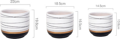  Bloempotten Binnen - Keramiek - Gouden Rand - Bloempot Buiten - Afvoergat 24 Cm - Wit Zwart – Groot