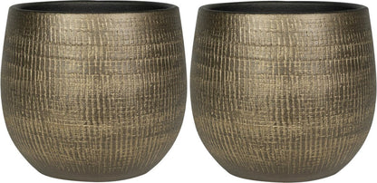  Set Van 2x Stuks Plantenpotten/bloempotten In Een Strakke Modern Design Look Metal Goud Dia 22 Cm En Hoogte 20 Cm