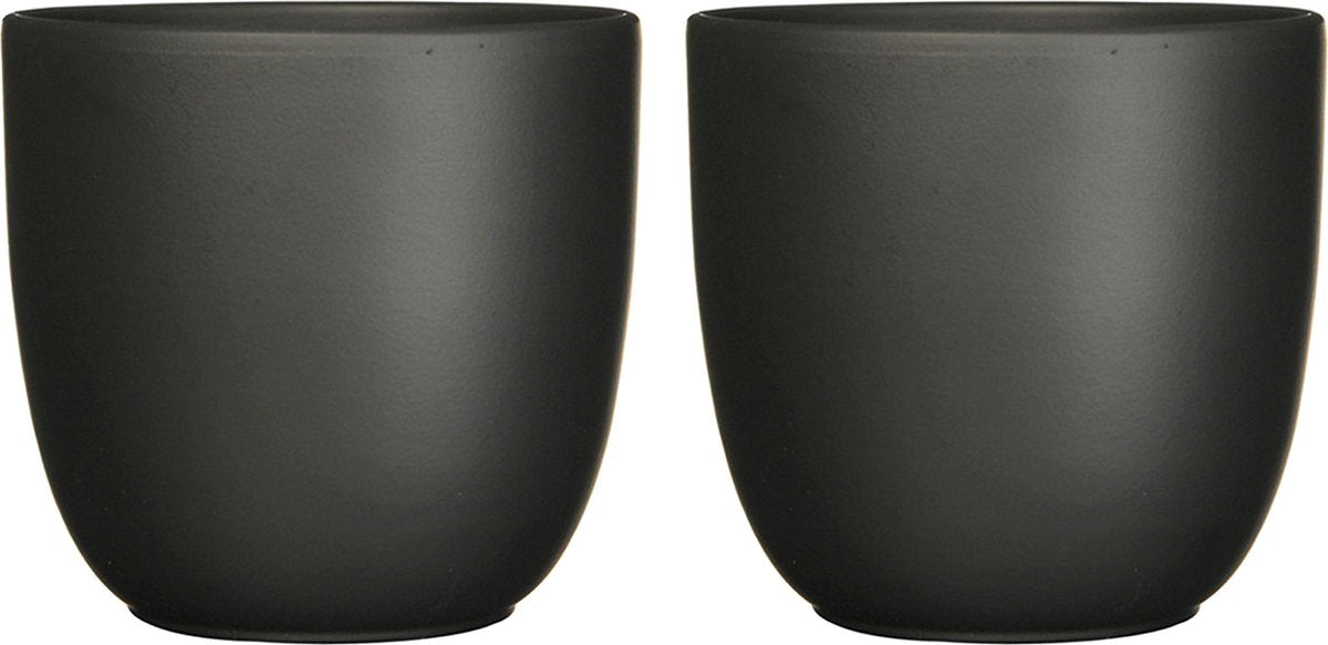  Mica Decorations Plantenpot Tusca - 2x - Zwart - Keramiek - Mat - D19.5/H18.5 Cm