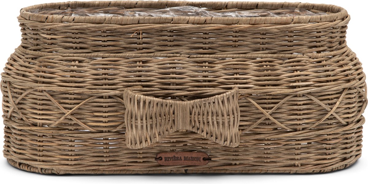  Riviera Maison Bloempot Voor Binnen Naturel - Rustic Rattan Bow Planter Oval