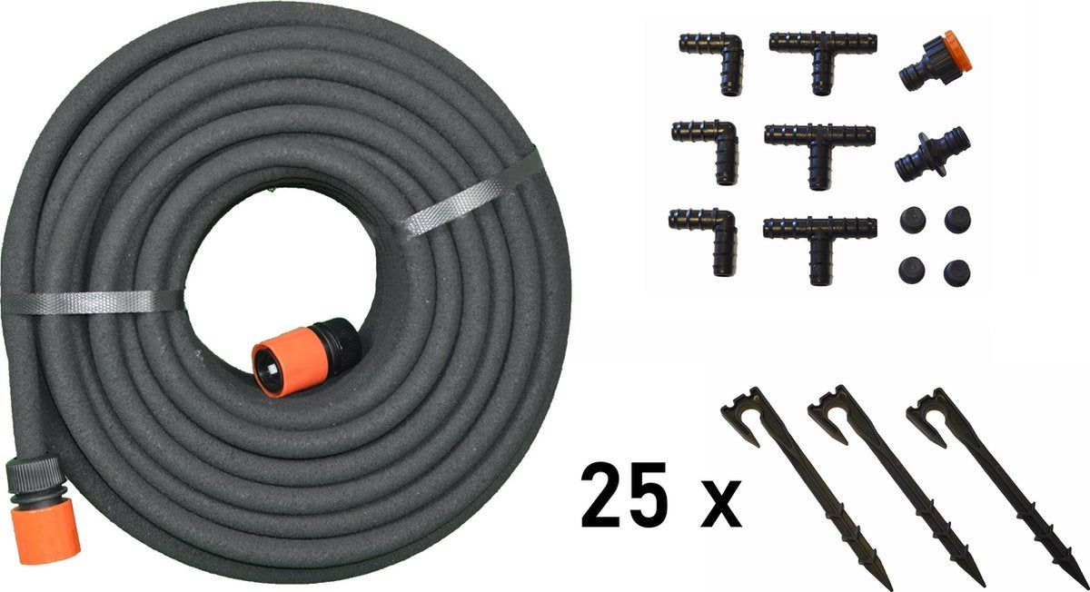  Meisterhome ® - 30 Meter - Druppelslang - Druppelsystemen - Zweetslang - Bewatering - Bewateringssysteem - Druppelsysteem - Irrigatie Set - 70% Waterbesparing - Druppelaars - Tuin, Gras, Planten - Met 38 Hulpstukken Voor Vast Zetten En Verlengen
