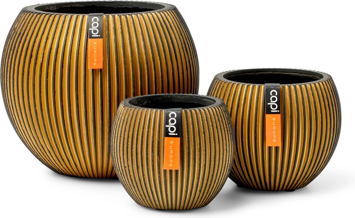  Capi Europe - Set Van 3 - Bloempot Binnen - Groove - - Goud - Bloempot Voor Binnen - BOX-BGVGB-3