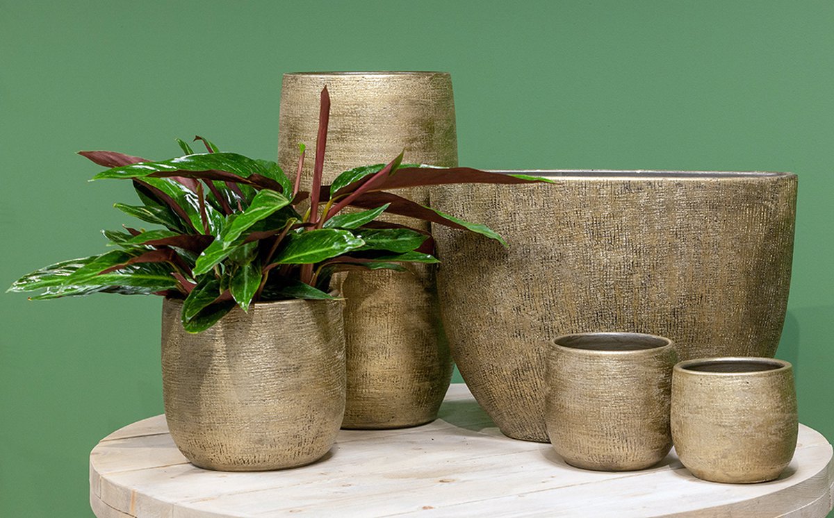 Luxe Plantenpot/bloempot Goud Mira Van Keramiek 35 Cm - Keramische Plantenpotten/plantenbakken