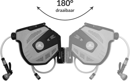  CoolHome Wandslangenbox 30 Meter + 2 Meter - Tuinslang Met Haspel- Slangenhouder 180° Draaibaar - Tuinslanghaspel Zwart - Grijs