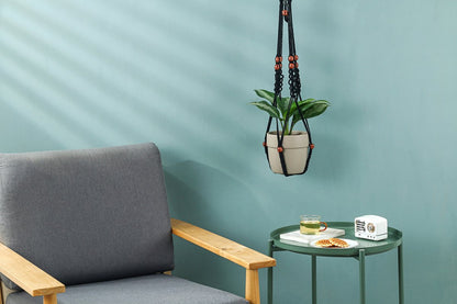  4 Stuks Zwarte Macrame Plantenhangers - Boho Handgeweven Katoen Hangpot Voor Binnen/Buiten - Hangende Bloempot Met Kralen - Macramé Touw/Koord Hangplant Houder - Bohemian Wandhanger Decoratie - Plant Hanger - Verticale Tuin Bloempothouder Planthanger