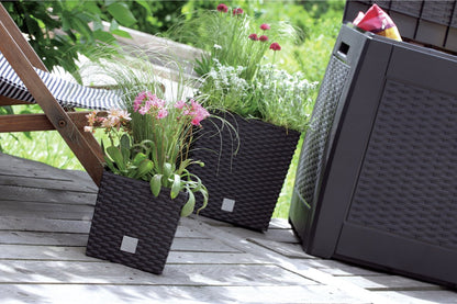 Prosperplast Kunststof Rato Rotan Bloempot/plantenpot Met Binnenpot Antraciet 40 Cm - Bloempotten Voor Binnen En Buiten