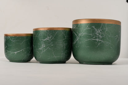  Bloempotten Binnen - Keramiek - Gouden Rand - Bloempot Buiten - Afvoergat 24 Cm - Groen – Groot