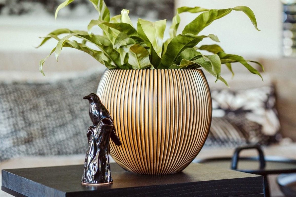  Capi Europe - Vaas Bol Groove XL - 39x33 - Goud - Bloempot Voor Binnen - Opening ⌀24 - GVGB270