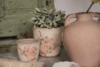  Clayre &amp; Eef Bloempot Ø 11x10 Cm Roze Beige Keramiek Rond Bloemen Bloempot Binnen Plantenpot Plant Pot