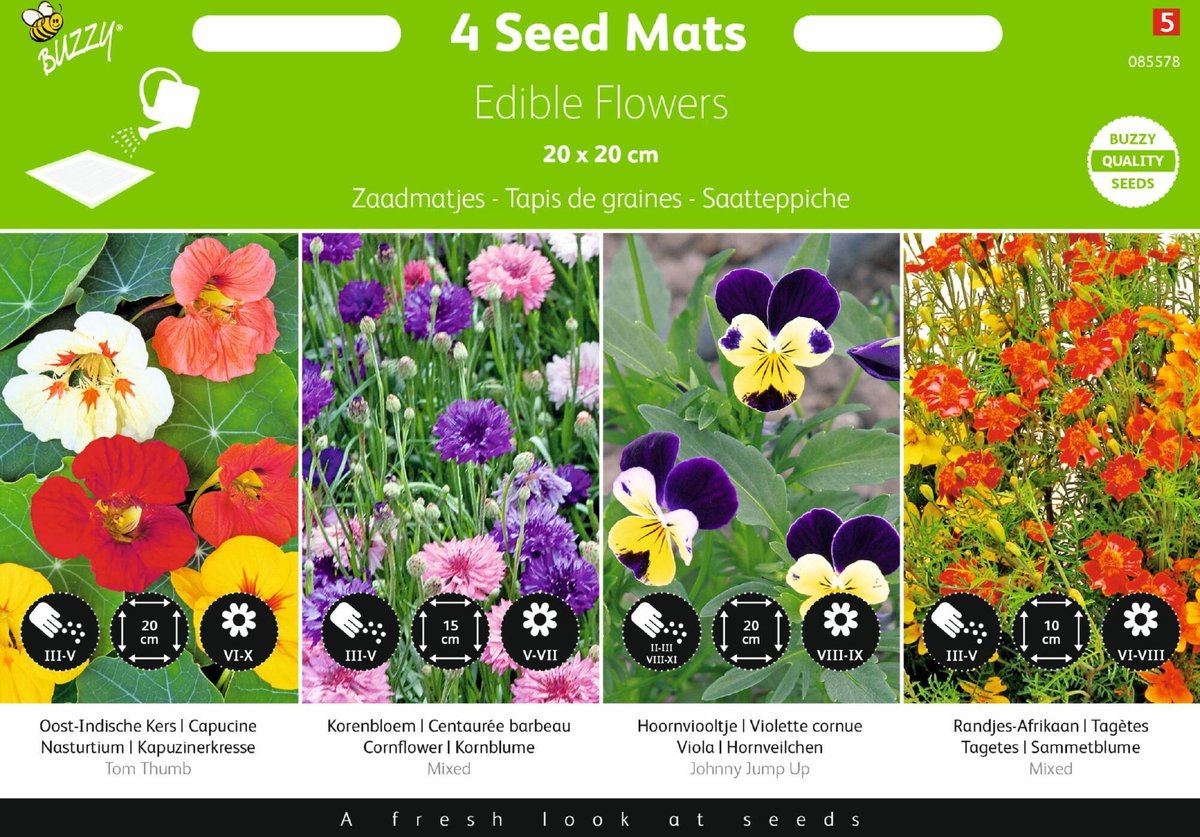  Buzzy® Zaadmatjes Eetbare Bloemen - 4 Matjes