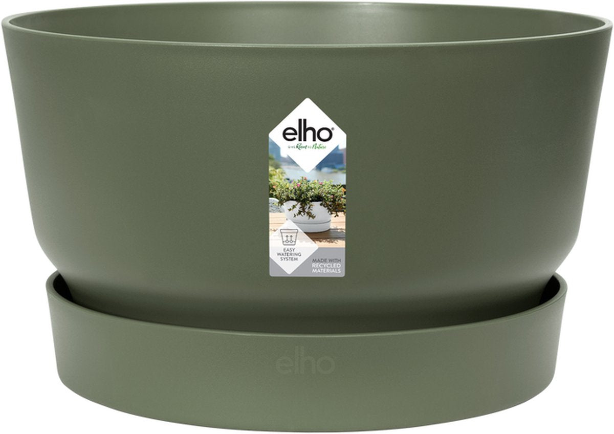  Elho Greenville Schaal 33 - Bloempot Voor Buiten - Ø 32.5 X H 19.4 Cm - Groen/Blad Groen