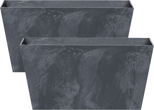 Prosperplast Set Van 2x Stuks Kunststof Bloembakken/plantenbakken Rechthoek Betonlook 40 Cm Antraciet Grijs - Bloempotten Voor Binnen En Buiten