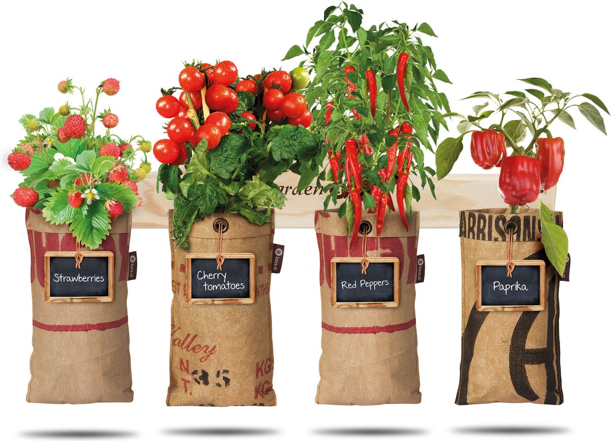  4x Hangtuintjes Moestuin Kweekset Groenten Nu Met Gratis FSC Houten Hangrekje!!