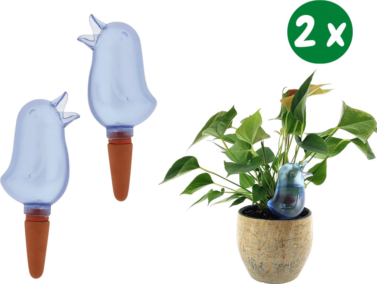  JS Drippy - Waterdruppelaars Set Van 2 Stuks - Druppelaar Vogel - Druppelsysteem Planten - Watergeefsysteem Kamerplanten - Waterbol - Blauw