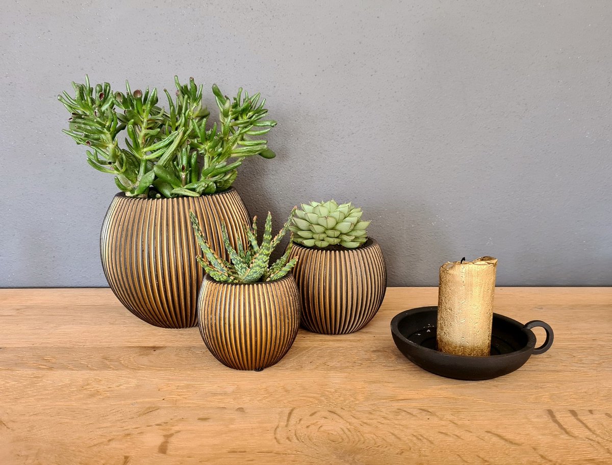  Capi Europe - Set Van 3 - Bloempot Binnen - Groove - - Goud - Bloempot Voor Binnen - BOX-BGVGB-3