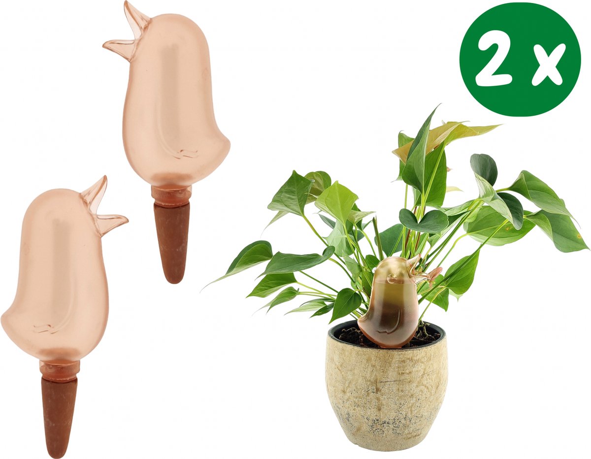  JS Drippy - Waterdruppelaars Set Van 2 Stuks - Druppelaar Vogel - Druppelsysteem Planten - Watergeefsysteem Kamerplanten - Waterbol - Roze