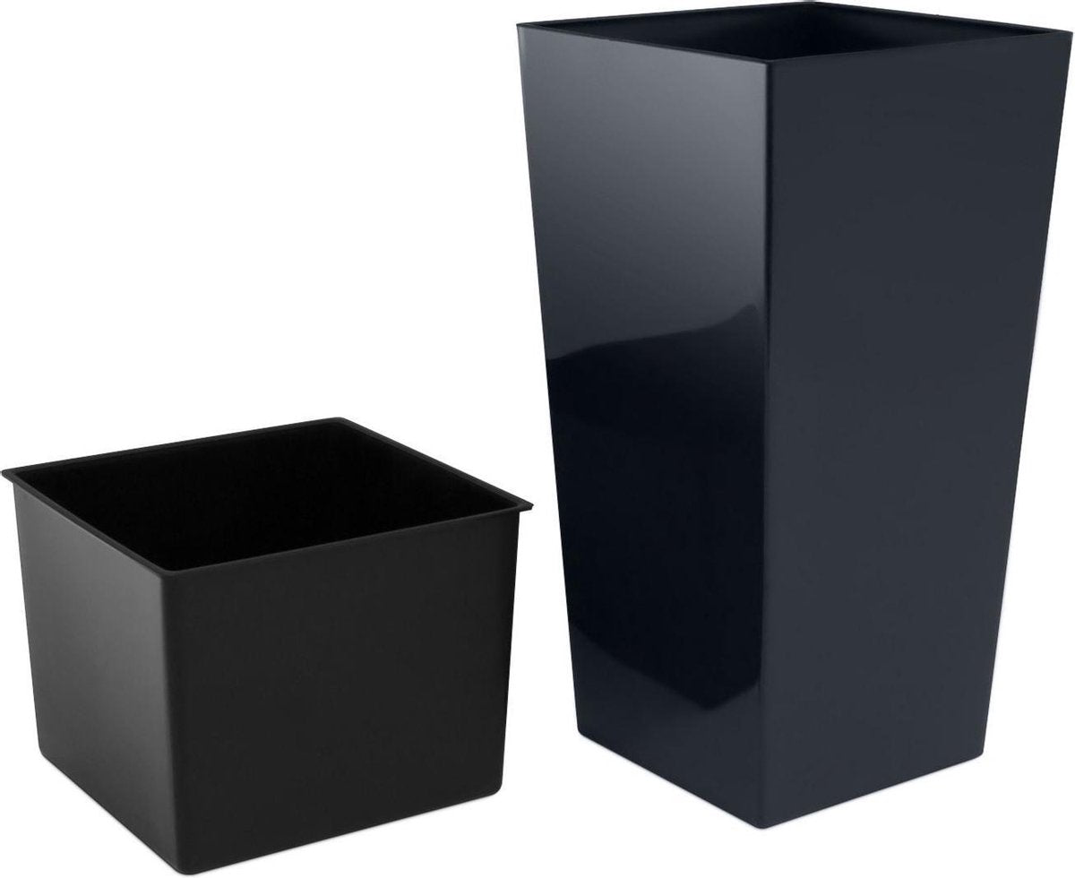 Prosperplast Kunststof Urbi Bloempot/plantenpot Met Binnenpot Antraciet 19 X 19 X 37 Cm - 5/11,4 Liter - Hoge Vierkante Bloempotten