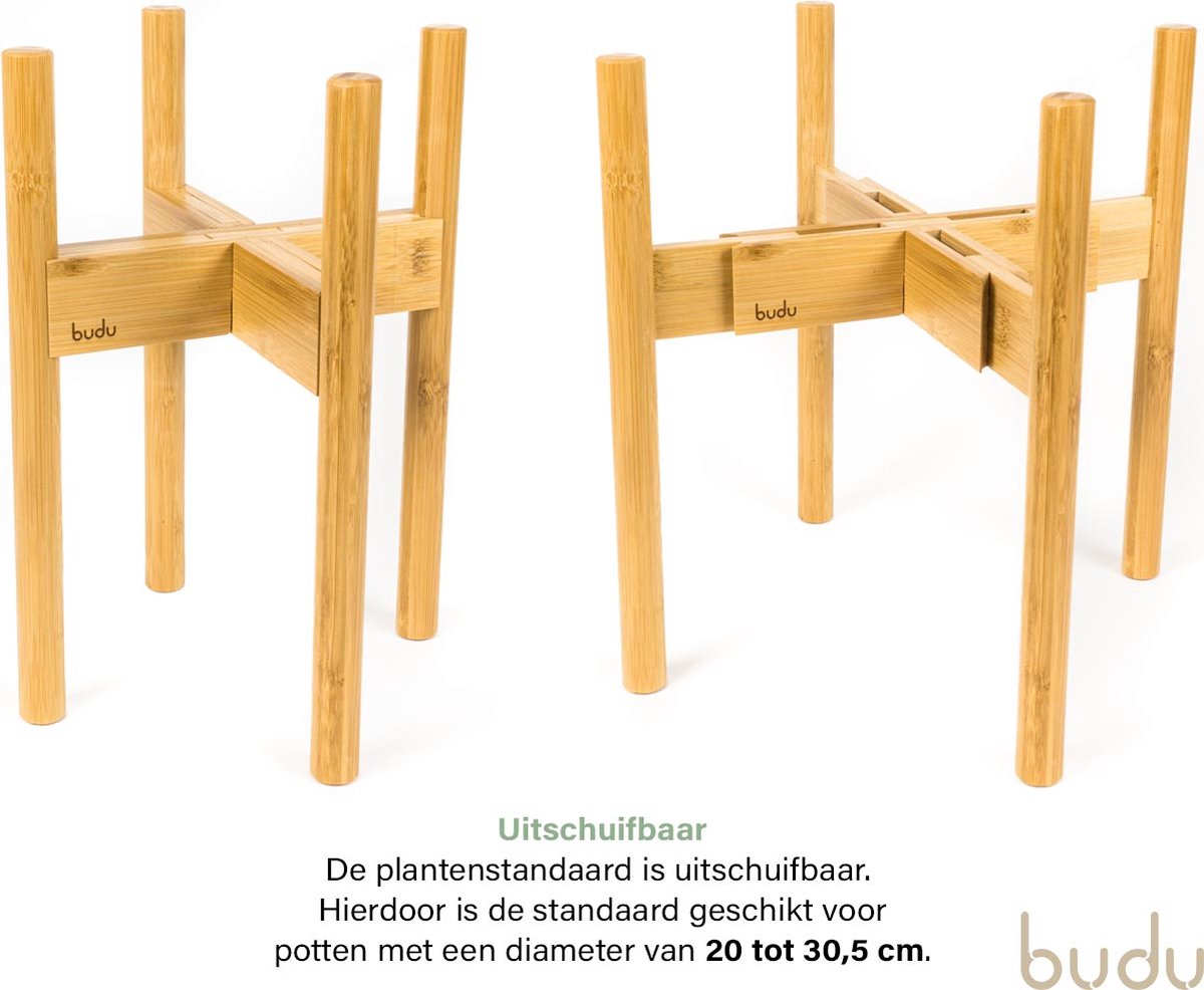  Budu Plantenstandaard Binnen – Plantenhouder – Plantenrek – Uitschuifbaar - Bloempot Standaard - Bamboe Hout - Ø 20 Tot 30 Cm