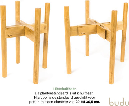  Budu Plantenstandaard Binnen – Plantenhouder – Plantenrek – Uitschuifbaar - Bloempot Standaard - Bamboe Hout - Ø 20 Tot 30 Cm