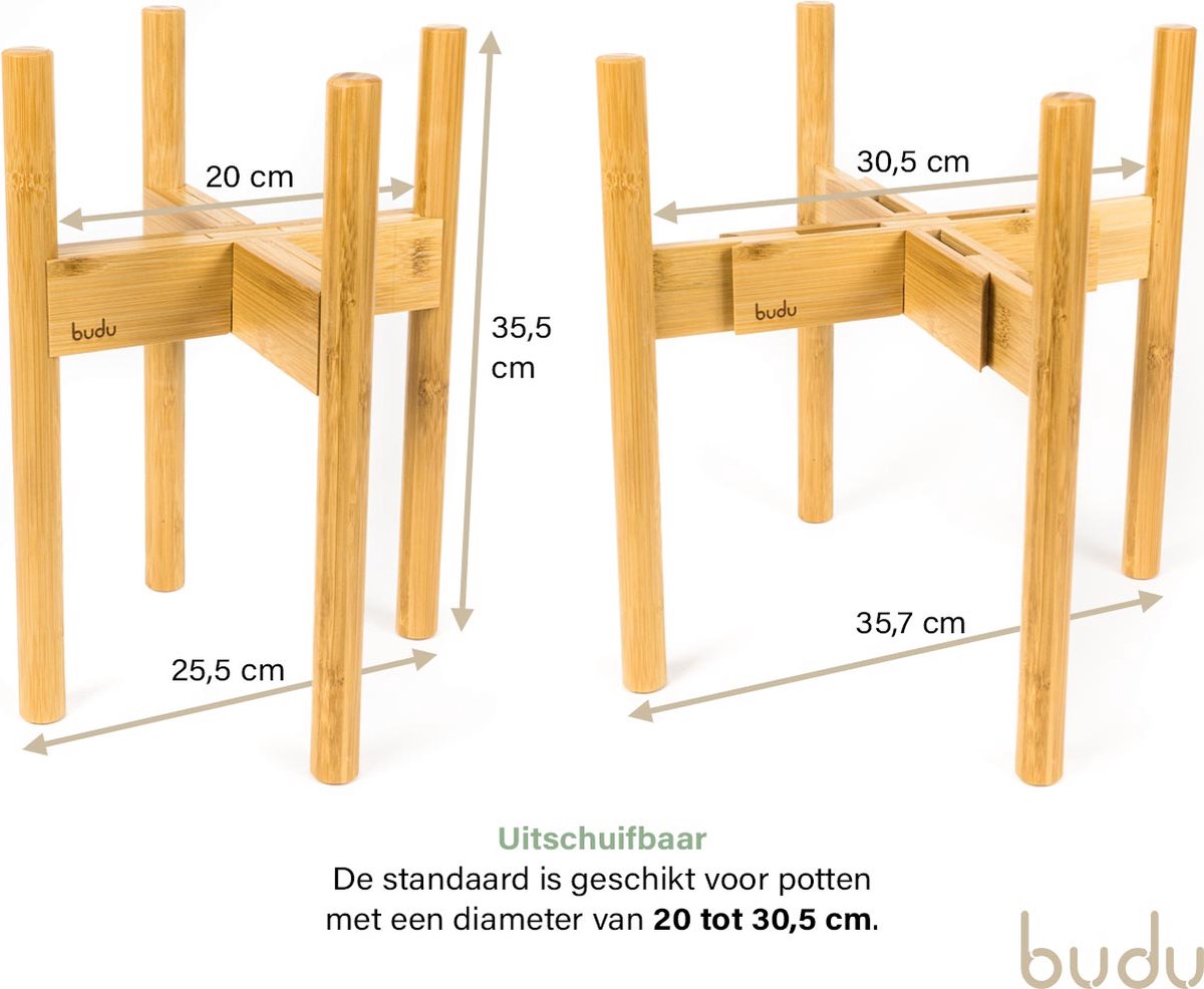  Budu Plantenstandaard Binnen – Plantenhouder – Plantenrek – Uitschuifbaar - Bloempot Standaard - Bamboe Hout - Ø 20 Tot 30 Cm