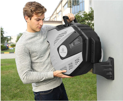  CoolHome Wandslangenbox 15 Meter + 1,5 Meter - Tuinslang Met Haspel- Slangenhouder 180° Draaibaar - Tuinslanghaspel Zwart - Grijs