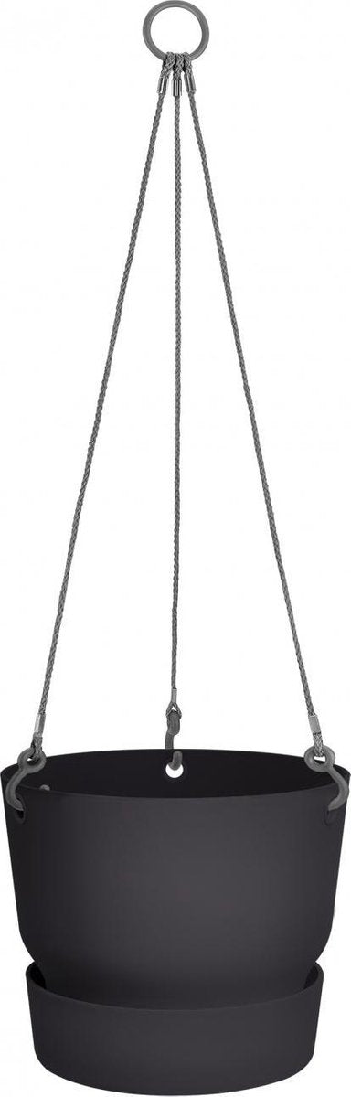  Elho Greenville Hangschaal 24 - Bloempot Voor Balkonbuiten - Ø 23.5 X H 20.5 Cm - Zwart/Living Black