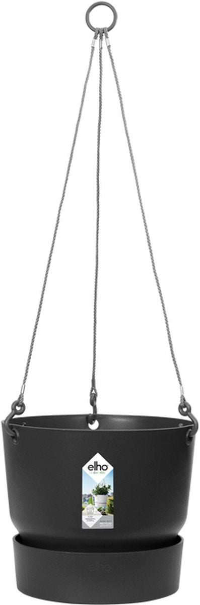  Elho Greenville Hangschaal 24 - Bloempot Voor Balkonbuiten - Ø 23.5 X H 20.5 Cm - Zwart/Living Black