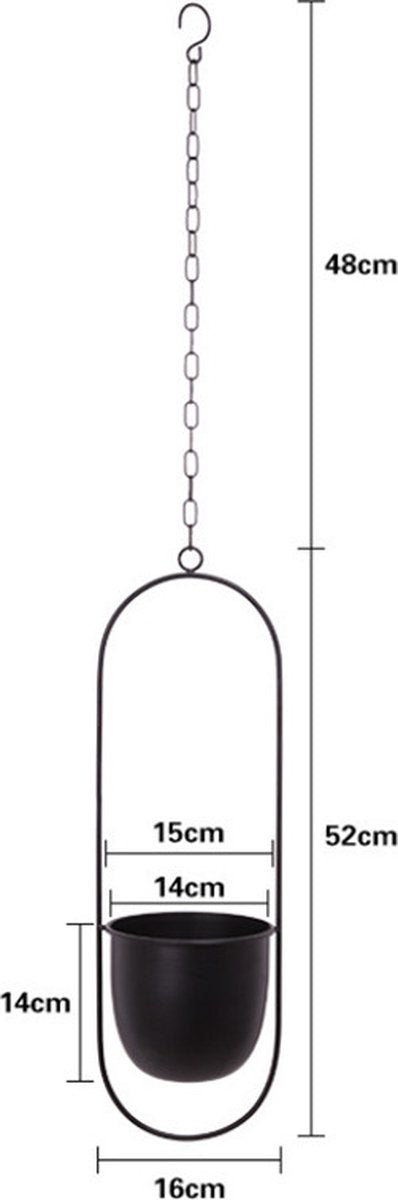  Be-Inspired® Hangende Bloempot Ovaal - Bloempot Binnen - Voor Hangplant – Plant Bloem Pot Met Opknoping – Plantenhanger - Plantenbak - Industrieel – Scandinavisch - Metaal - Zwart