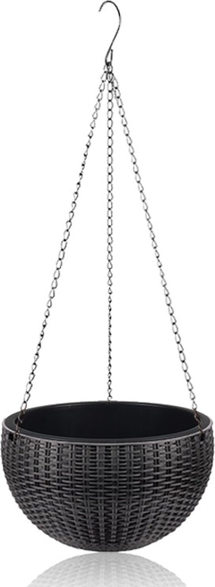  Hangpot Kunststof – Bloempot Hangend – Binnen &amp; Buiten- Plantenhanger –Incl. Afvoerstop – 26 Cm - Zwart
