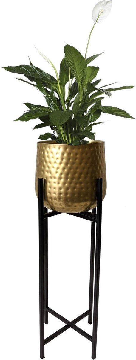 Merkloos Bloempot Op Standaard Goud - Gouden Bloempot - Metaal - 74cm