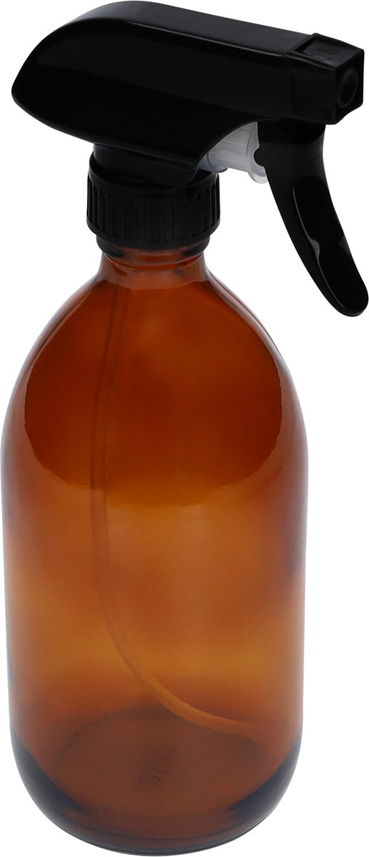  QUVIO Sprayfles - Spuitfles - Plantenspuit - Schoonmaak Spuit - Huishoudspray - Leeg/Hervulbaar - Kamerspray - Allesreiniger - Glazen Sprayflacon - Waterspuit - Kappersspuit - 500 Ml - Glas - Bruin - Zwart